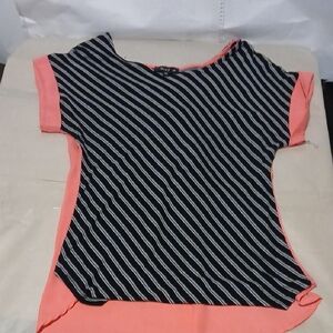 Love J Black and Coral Striped Short Sleeve Top